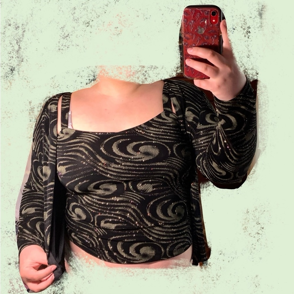 Black and Green Swirl Pattern Women's Top and Cardigan